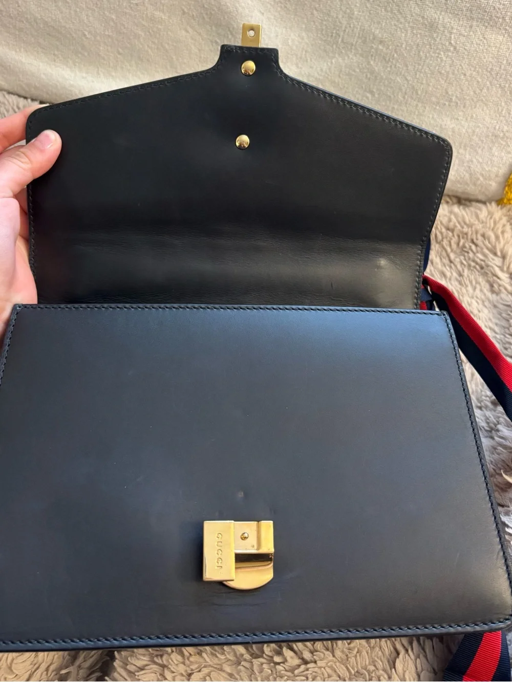 Gucci Vitello Fontanella Web Small Sylvie Shoulder Bag Black Agata - Picture 8 of 11